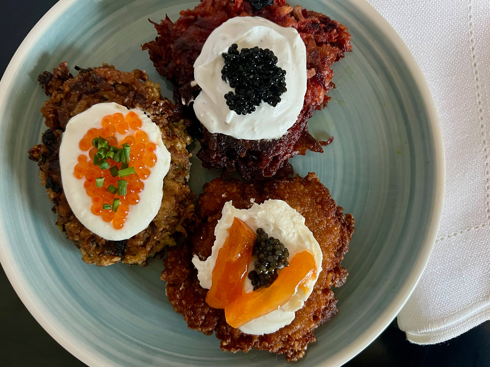 Zucchini + Potato Latke With Whipped Feta And Caviar