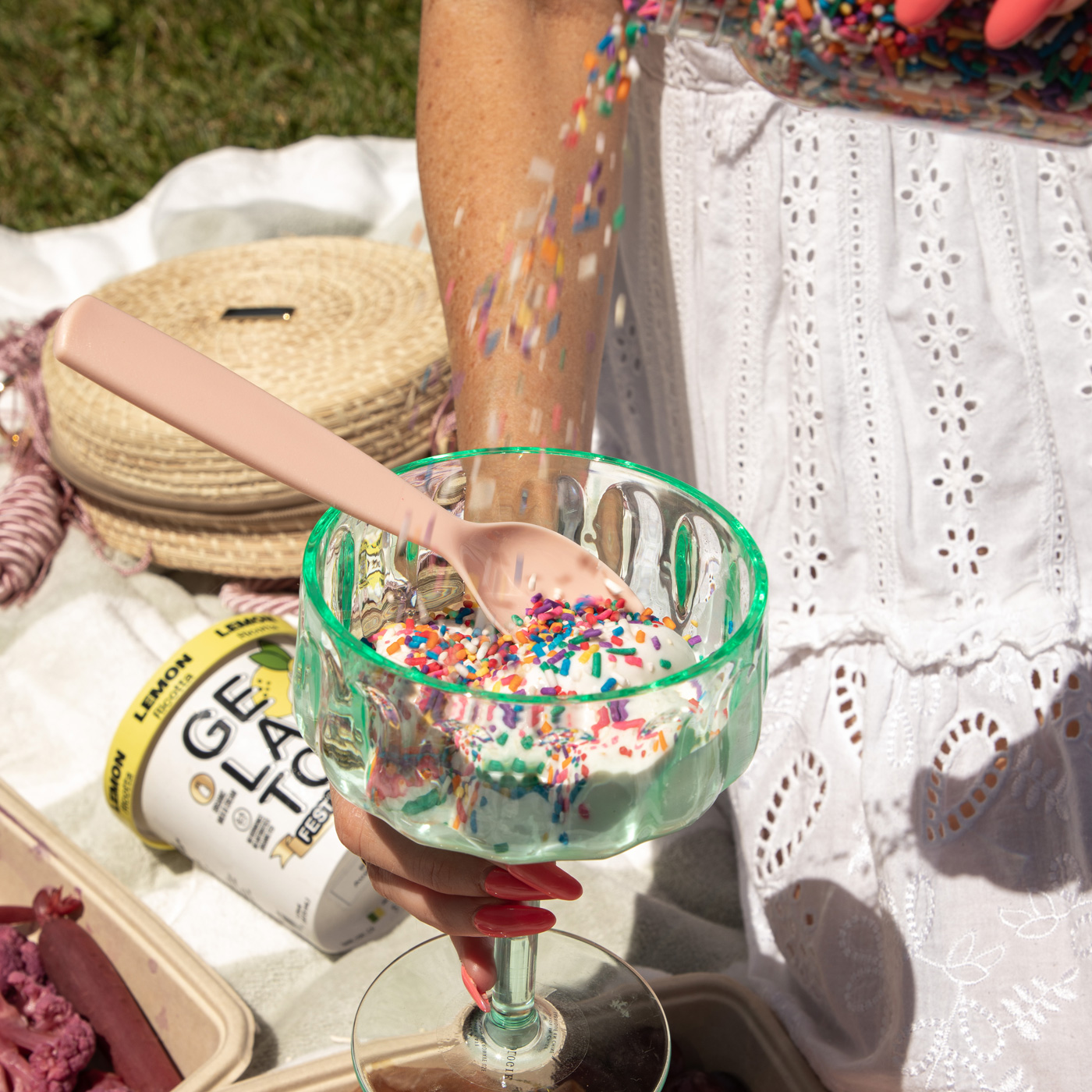 gelato in a bowl with sprinkles